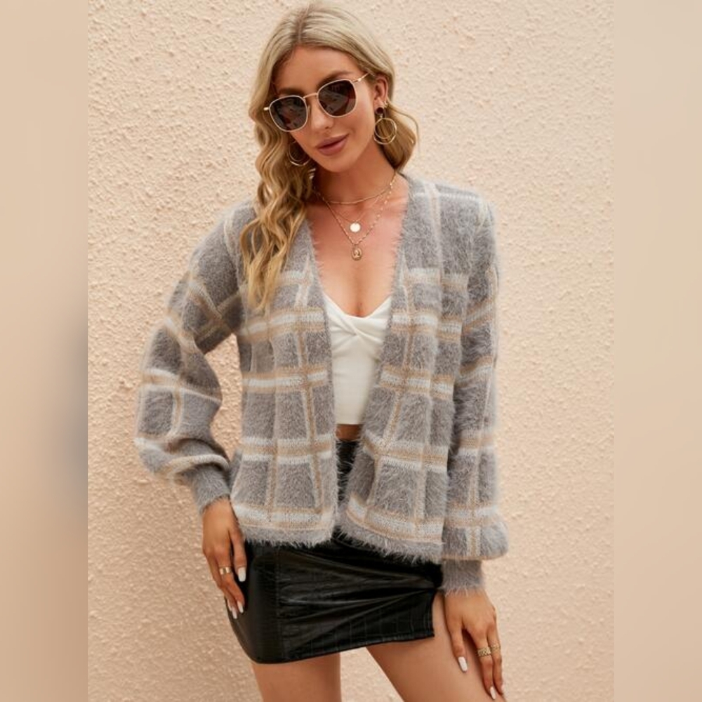 Maurices Plaid Eyelash Cardigan